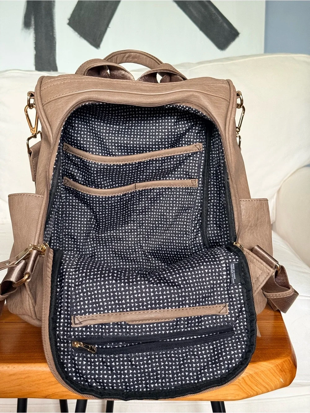 Madison West Taupe Convertible Leather-like Backpack